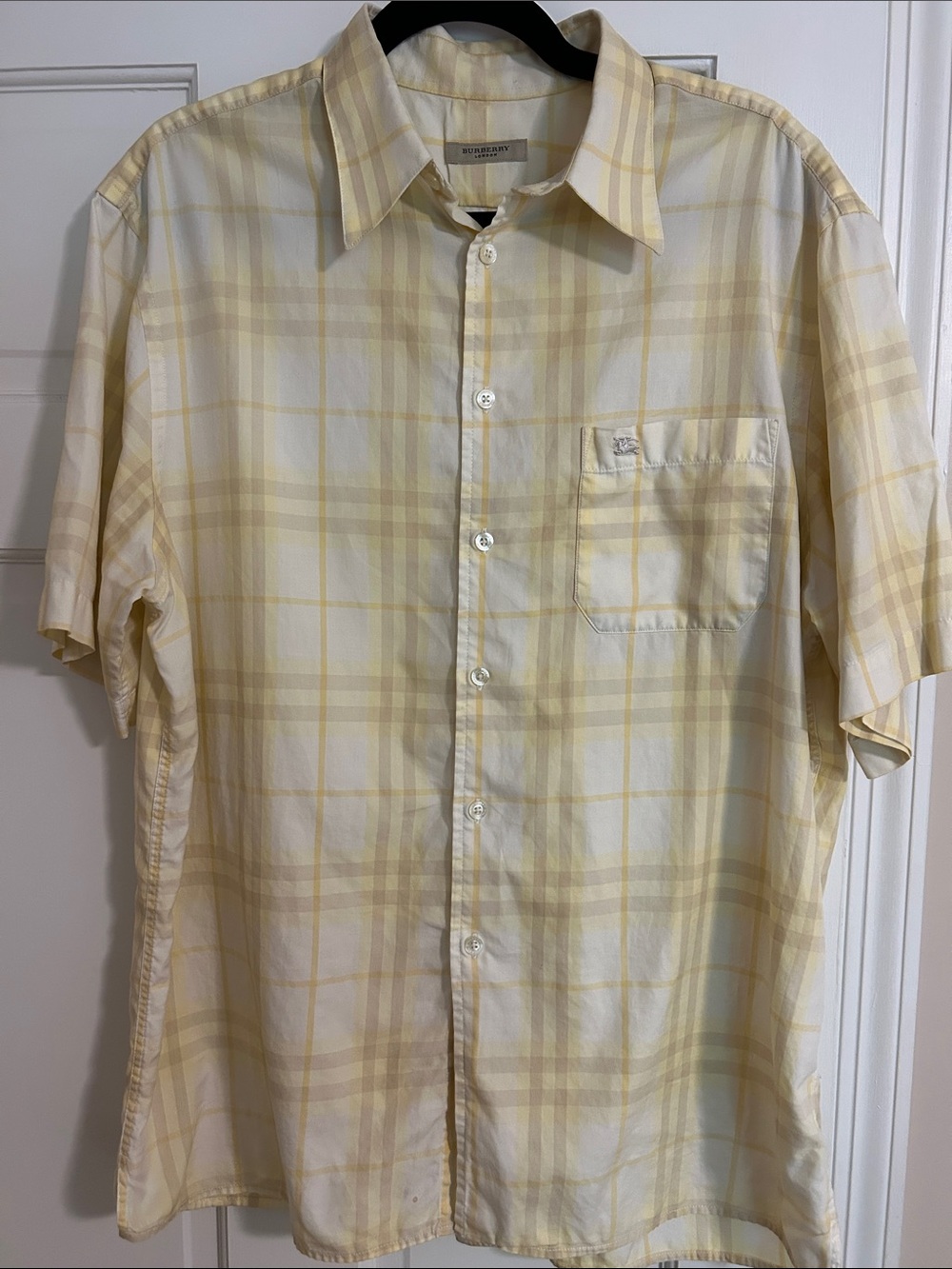 Burberry Light Yellow Short-Sleeve Button Down Men's Large